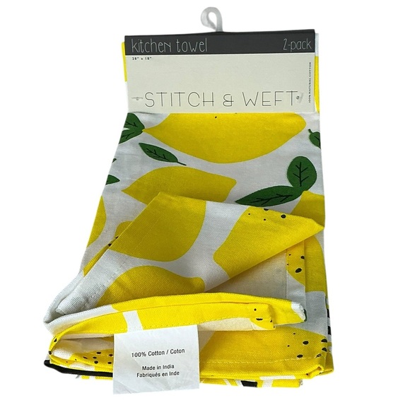 Stitch & Weft Kitchen Towel Set Lemon Print 100% Natural Cotton Yellow Black - Picture 10 of 16